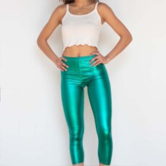 Saks Fifth Avenue Metallic Teal Leggings - Picture 1 of 4